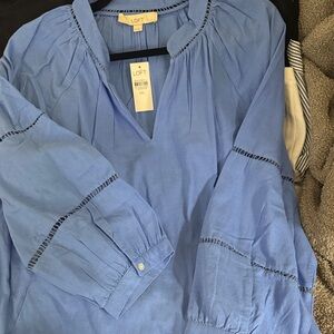 LOFT Light Blue Tunic with Embroidered Accents